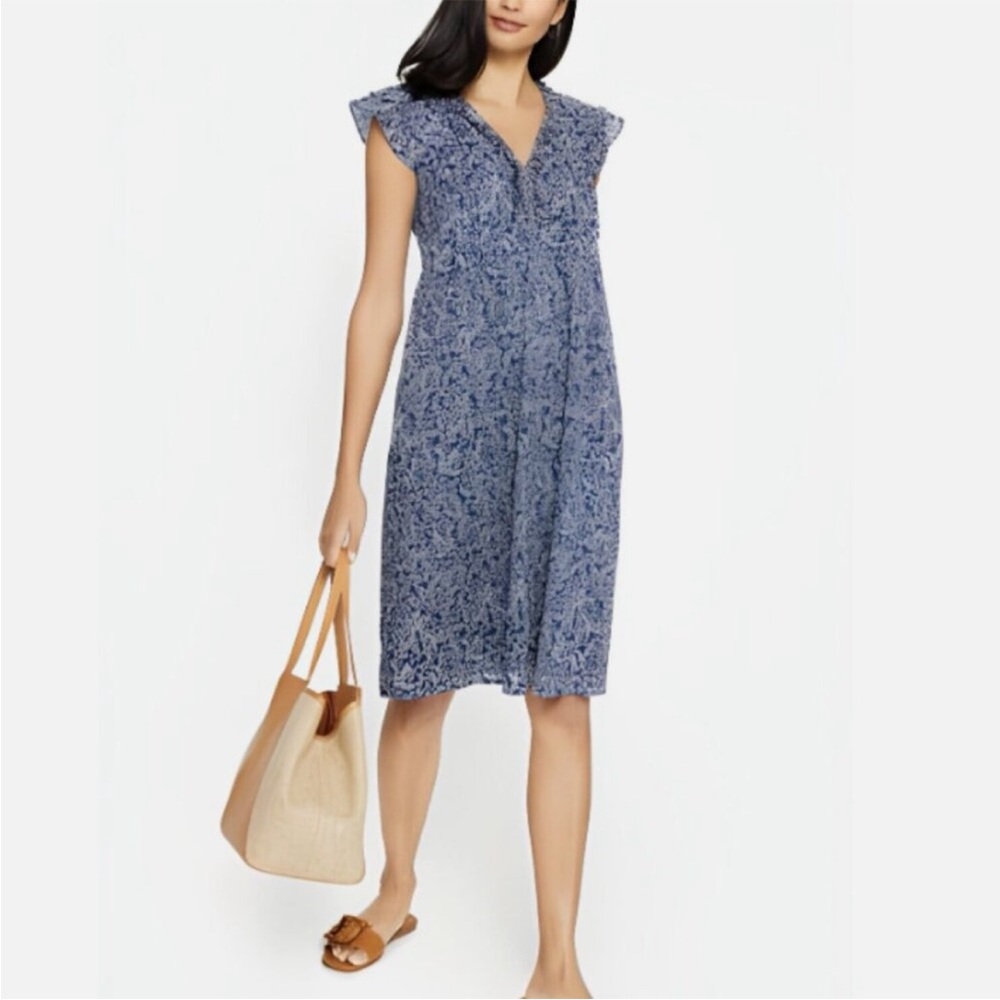 J. Mclaughlin Ottilie Cap Sleeve Ruffle Fringe V-Neck Shift Dress Sz XL